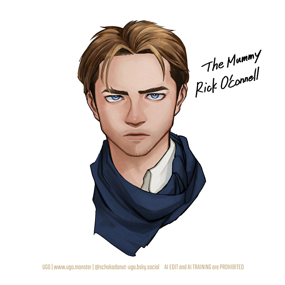 映画『ハムナプトラ』リック・オコーネルの顔イラスト。厚塗り。