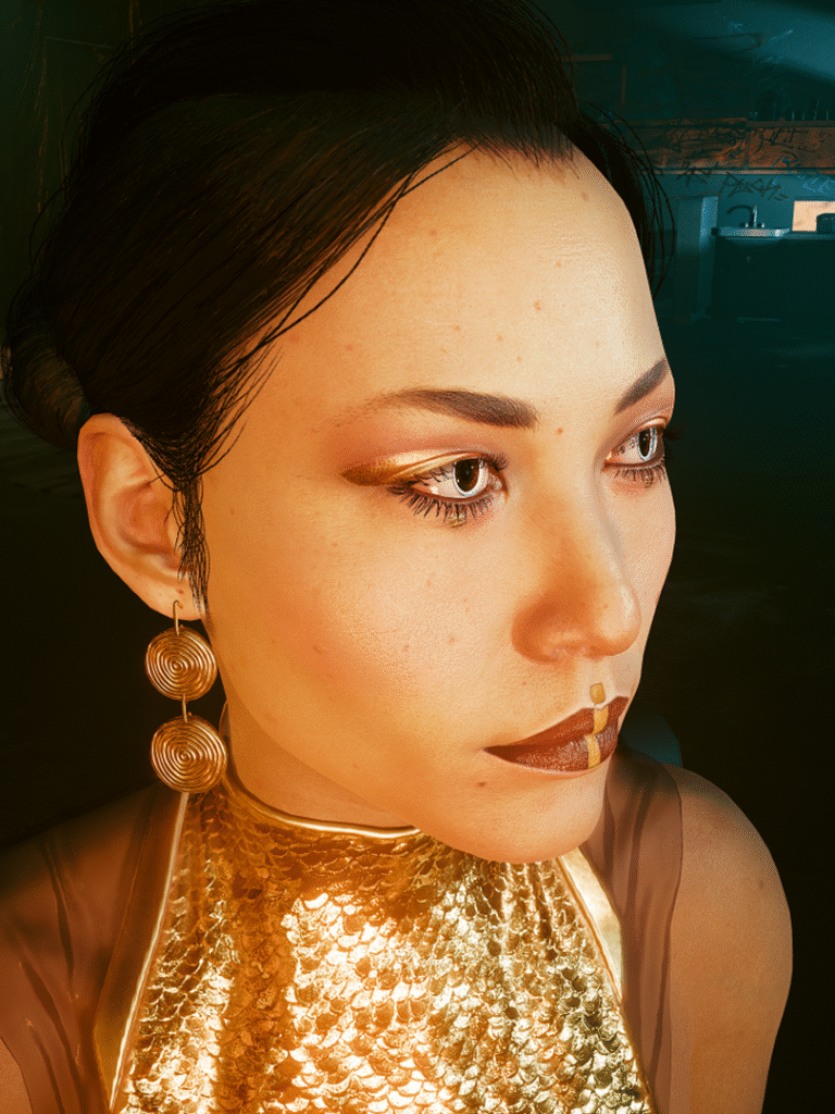 お茶をお出しされたときのハナコ様スクショ。ゴールドのメイクが似合ってらっしゃる。