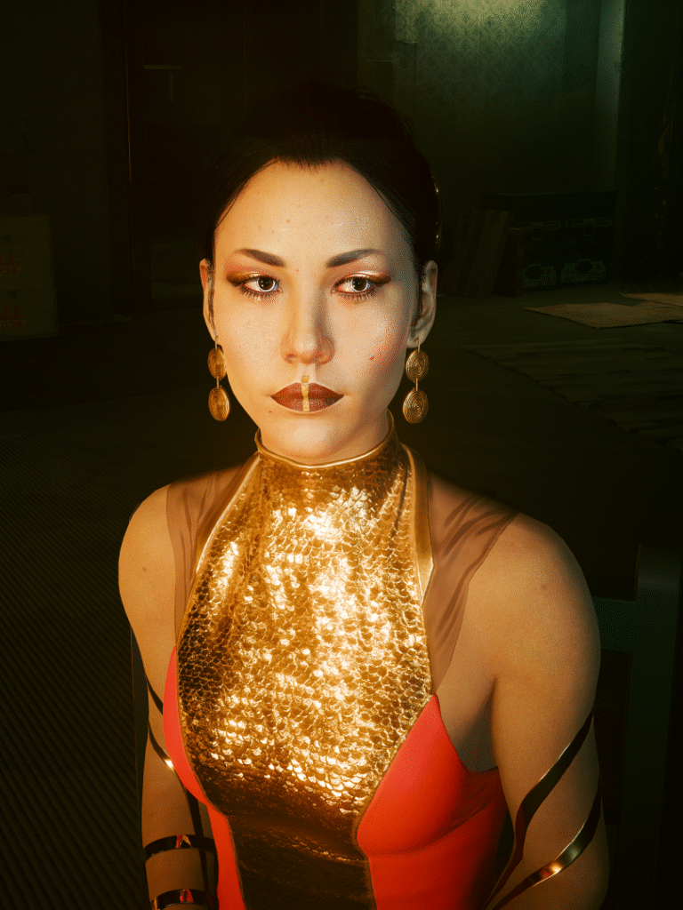 お茶をお出しされたときのハナコ様スクショ。ゴールドのメイクが似合ってらっしゃる。